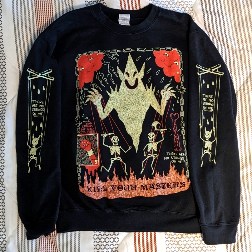 Wizard of Barge Kill Your Masters Small Unisex Black Red Sweater Pullover